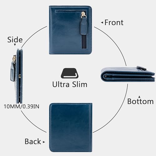 Image of Gostwo Small Wallet for Women, Slim Bifold Credit Card Holder, Compact RFID Blocking Cash Wallet, Billfolds Thin Leather Zipper Pocket, Mini Wallet Gift for Ladies Teen Girls Travel with ID Window
