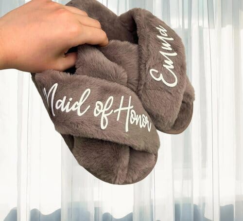 Name Customization Slippers - Bridal Party Fluffy Slippers - Christmas Gift - Personalized Slippers - Bridesmaid Gift4