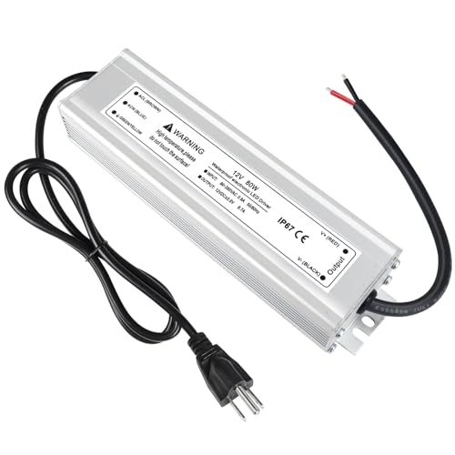 Image of LightingWill LED Driver 80 Watts Waterproof IP67 Power Supply Transformer, 90-265V AC to 12V DC Low Voltage Output, Adapter with 3-Prong Plug 3.3 Feet Cable for Outdoor Use, Computer Project