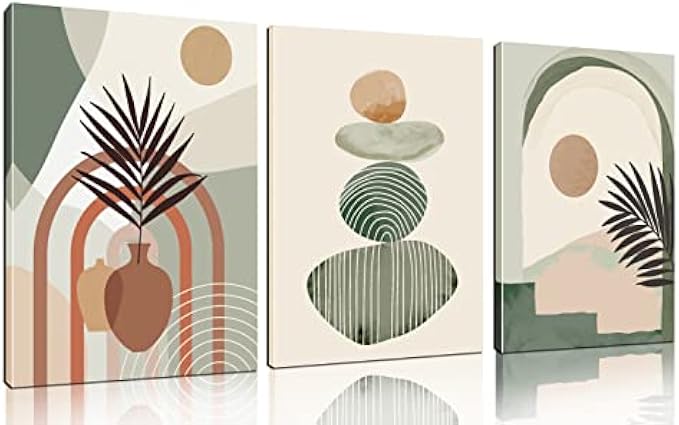 ZHAOSHOP Boho Room-Decor for Bedroom - Green Canvas Art Wall Decor - Modern Minimalist Wall Art Ready to Hang Size 24" x 16"x 3 Pieces