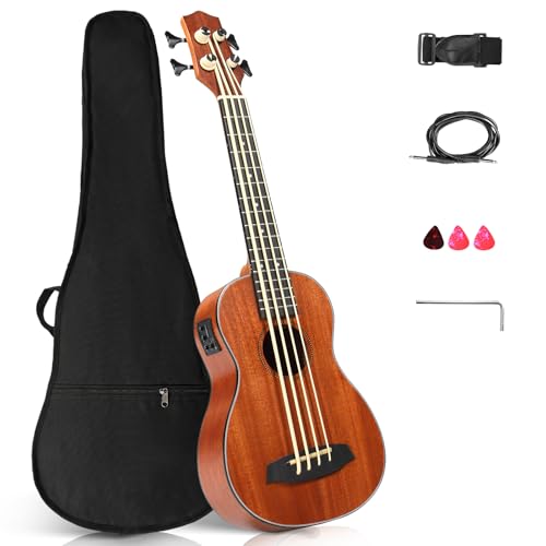 Ktaxon Electric Acoustic Bass Ukulele, 30 inch Mahogany Ukelele with EQ, Professional E-A-D-G Ideal for Performances and Practice, Includes Gig Bag, Capo, Strap, Picks