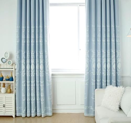 Rideau opaque chambre occultant et isolant bleu aspect lin passe tringle