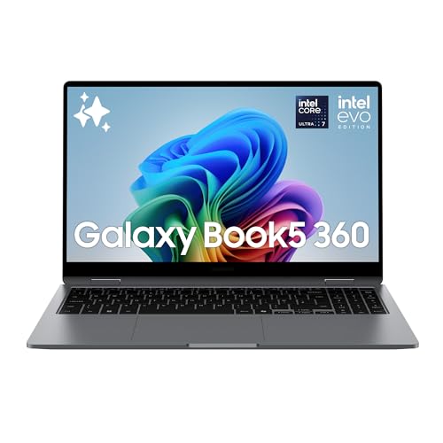 Samsung Galaxy Book5 360 15.6', Garanzia 3 anni, AI PC, Processore Intel Core Ultra 7 Serie 2, 16GB RAM, 512GB SSD, Display AMOLED TouchScreen, S Pen, Windows 11 Home, Copilot+ PC, Gray [ITA]