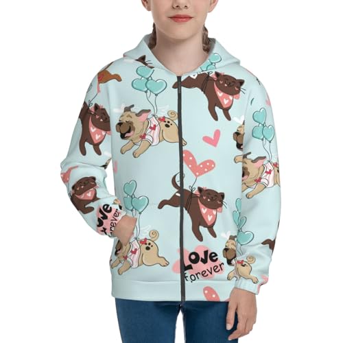 Cute Pug Dogs Kids Pullover Hoodies Boys Zip Up Sweatshirts Girls Athletic Clothes with Pocket3