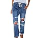 Maiyifu-GJ Women Pull On Distressed Denim Joggers Drawstring Elastic Waist Ripped Stretch Jeans Hole High Waist Stretch Pants (Dark Blue,XX-Large)
