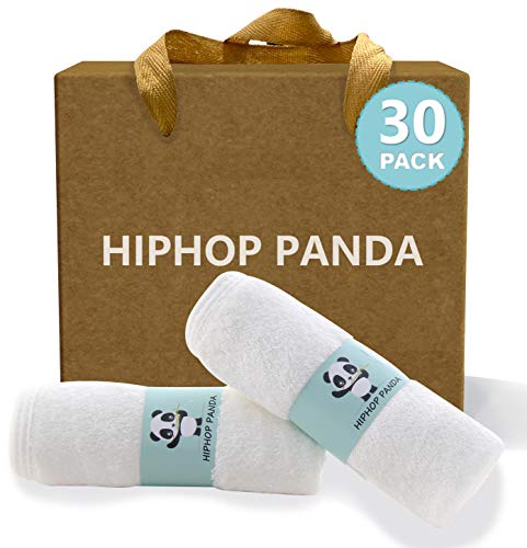 Image of HIPHOP PANDA Baby Washcloths, Rayon Made from Bamboo - 2 Layer Ultra Soft Absorbent Newborn Bath Face Towel - Reusable Baby Wipes for Delicate Skin - White, 30 Pack