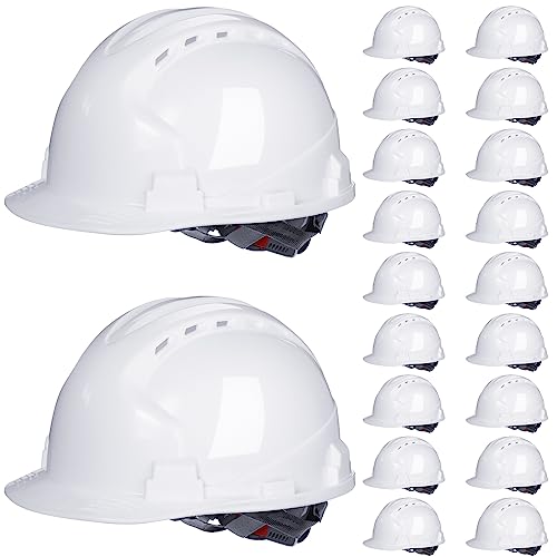 Leumoi 20 Pack 4 Pt. Suspension Hard Hat Bulk Safety Helmets ABS Ratchet Hard Hats Adjustable Construction Hardhats with Vents and Cotton Brow Pad Hard Hats for Men Work Head Protection (White)