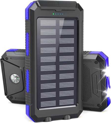 Vikeri Solar Powerbank 26800mAh, Powerbank Solar Wasserdichtes USB C Externer Akku mit 4 Outputs, Power Bank für Smartphones, Tablets und mehr (Dunkelorange)