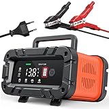 🔋【Affichage Numérique Intelligent】Le chargeur moto batterie est équipé d'un affichage numérique LCD. La tension, le courant, la capacité de la batterie, la température, etc. peuvent être clairement vus et l'état de charge de la batterie peut être observé à tout moment. Le boitier de la batterie de recharge reconnaîtra automatiquement la tension actuelle après avoir été allumé, aucune opération n'est requise.