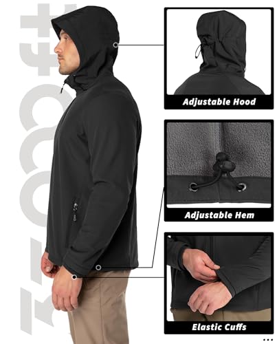 33,000ft Jacke Herren Wasserdichte Atmungsaktiv Softshelljacke - Übergangsjacke Winddichte Regenjacke Wanderjacke mit Kapuze Schwarz L