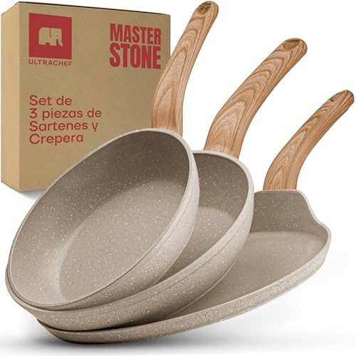Reviews de Sartenes de ceramica cerafit . 43 ULTRACHEF Juego de 3 piezas de Sartenes y Crepera con Revestimiento Antiadherente de Piedra de Alemania 100% libre de PFOA. Set de 3 Piezas (Sartenes 20 cm y 24 cm y Crepera 28 cm)...