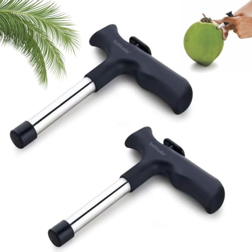 Image of Solitude 2 Pieces Stainless Steel Coconut Opener | Effortless Quick & Clean Coconut Water Extraction | Coconut Driller with Non-Slip L-Grip Handle | Convenient for Home, Kitchen, and Travel