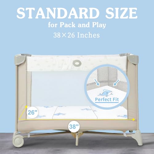 Image of Trifold Pack and Play Mattress, 38 inchx26 inchx3 inch Soft & Firm Foldable Memory Foam Baby Mattress for Pack N Play, 3 Inch Thick Pack N Play Mattresses with Carrying Bag, Breathable & Washable Cover