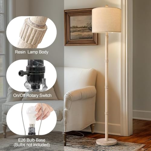 Image of BOBOMOMO Retro Farmhouse Floor Lamp Rotary Switch, 62 inch Resin Vintage Floor Lamp, Rustic Tall Floor Lamps for Living Room, Corner, Bedroom, Office(Without Bulb)