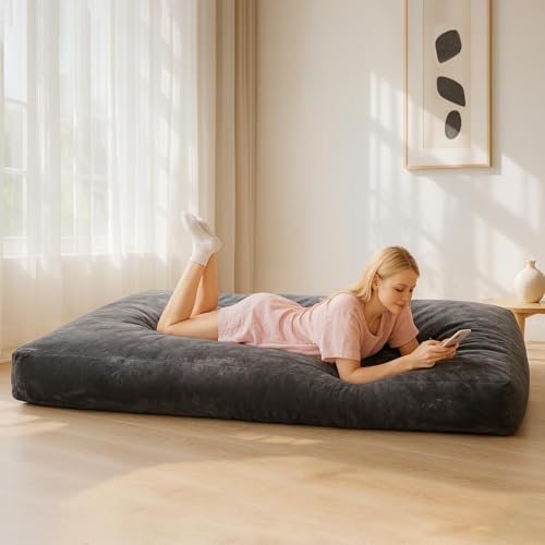 Image of Big Bean Bag Chairs for Adults,Bean Bag with Filler Included,Memory Foam Bean Bag,Giant beanbag,Suitable for Reading Chairs in Living Room, Bedroom and Dormitory. (Dark Gray, Bean Bag Bed)