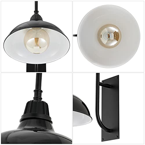 Image of JONATHAN Y 12.25 inch Black 1-Light Farmhouse Gooseneck Outdoor Wall Sconce Lamp, with Black Metal Bowl Shade, Industrial Iron LED Porch Light for Patio Garage Entryway (JYL7614B)