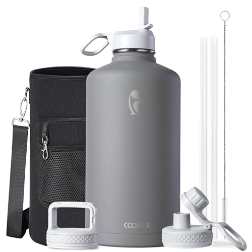 Image of Coolflask 128 oz Gallon Water Bottle Insulated with Straw & 3 Leakproof Lid