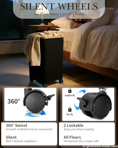 Image of Laundry Hamper with Wheels, 110L Large Clothes Hamper with Removable Inner Bag, Collapsible Dirty Clothes Basket for Dorm, Rolling Dirty Clothes Basket for, Bedroom, Bathroom, Laundry Room