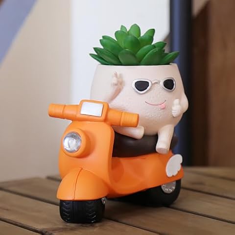 Pricetail Funny Face Planter Pots for Plants Unique Cute Motorcycle Plant Pots Flower Succulents Planters Quirky Gift Ideal for Christmas Cover