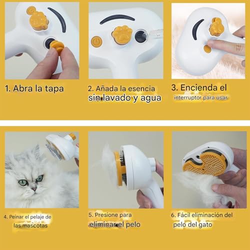 Cepillo de vapor para gatos peine autolimpiante recargable para pelos sueltos 5