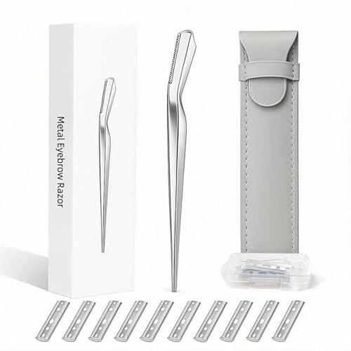 ZPTEE Dermaplaning Tool for Face for Women - Full-Face Exfoliation & Peach Fuzz Removal with 10 Refill Heads Reusable Stainless Steel Handle Gift Box & Travel Case