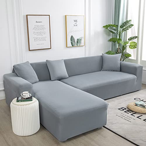 Housse de canapé extensible 3 places gris uni pour salon