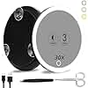 Suupvaor 30x Magnifying Mirror With Light, 3 Colors Dimming Lighted With 3 Suction Cups, Travel Light Up High Magnification Makeup Mirror With Tweezers Scissors