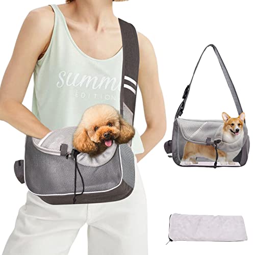 MQFORU Haustier-Welpen-Tragetasche mit Appease-Tasche für kleine Haustiere von 5-14 lbs, verstellbare, gepolsterte Schulter mit Reißverschluss, freihändige Haustier-Tragetasche für Reisen im Freien Cover