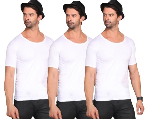d1 different one Superior Cotton Fine Plain White Half Sleeve Vests - Combo of 3-picture-34