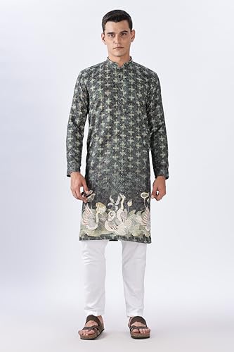 Image of BE ACTIVE Men's Cotton | Regular Fit Casual Mandarin Collar | Long Length Full Sleeves | Embroidered Indian Kurta