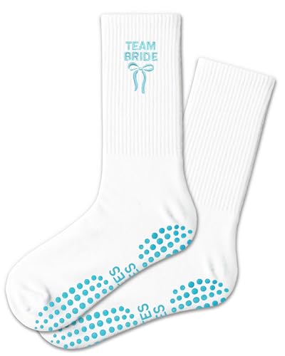 AYQJCBGC Grip Pilates Team Bride Blue Bow Bridesmaid Crew Socks, Pilates Socks with Grips for Wedding.(013)