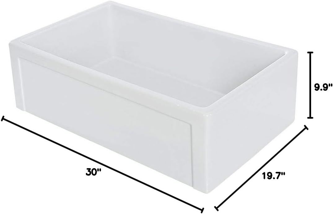 Transolid FUSR302010 Aries Super Single Reversible Fireclay Farmhouse Kitchen Sink, White, 30-in L x 19.7-in W x 9.9-in H