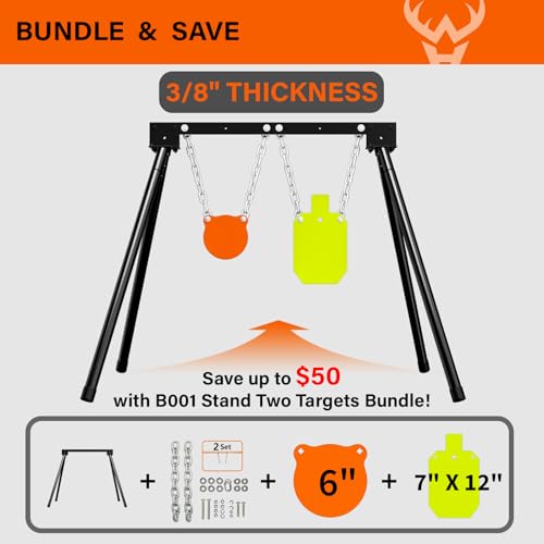 Image of Highwild AR500 Steel Targets System 3 /8 Inch Thick Complete Steel Shooting Targets with Stand, 6 inch Shooting Gong + 7 inch x 12 inch Torso with 1 Stand & 2 Mounting Kits for Outdoor Range and Shooting Practice