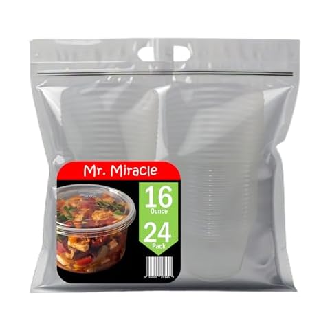 Mr Miracle Deli Containers with Lids - 24 Pack of 16 oz Clear Airtight Reusable Plastic Food and Multi-Purpose Containers - Microwave, Freezer, and Dishwasher Safe Cover