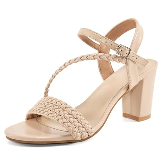 HARENCE Sandálias elegantes para mulheres: sandália feminina aberta no tornozelo com tira no tornozelo, salto grosso, sapatos sociais para casamento, formatura, festa, trabalho, Nude., 36