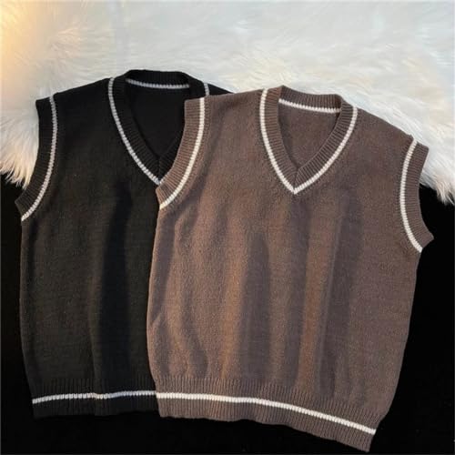 Sweater Vest Men Spring V-Neck Vintage Striped College Knitted Loose All-Match Sleeveless Simple Clothing3