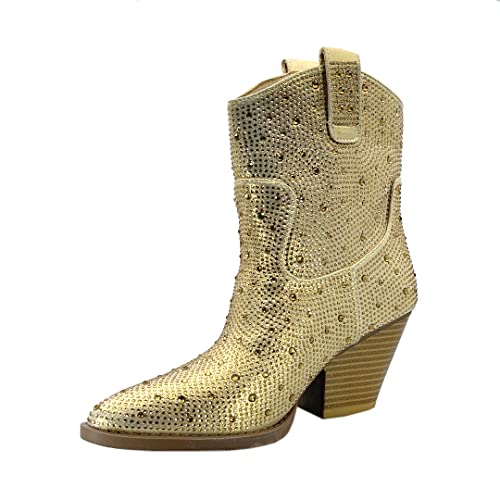Image of ABSOLEX Women Western Cowgirl Cowboy Pointed Toe Rhinestone Ankle Booties