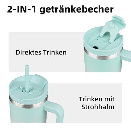 BJPKPK 900 ml Isolierter Edelstahl-Becher mit Griff Deckel und Strohhalm – Ansicht 6