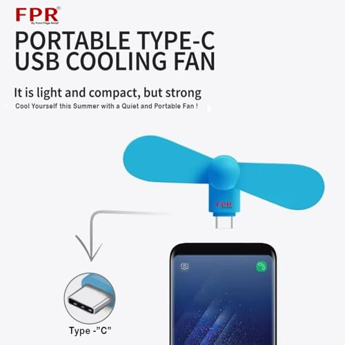 Image of FPR USB Type-C Mobile Fan Mini Portable Fan Any Android Smartphone and Typ-C Output Port for Kids, Adults, Kitchen, Travle, Indoor & Outdoor Use (1Pc, Color May Vary)