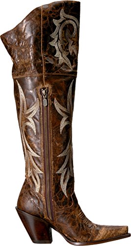 Image of Dan Post Womens Jilted Embroidered Snip Toe Dress Boots Over the Knee High Heel 3 inch & Up - Brown