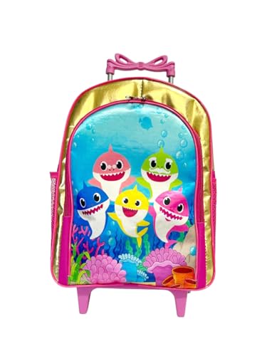 Mochila Rodinha Baby Shark Rosa Menina Duas Reparticoes