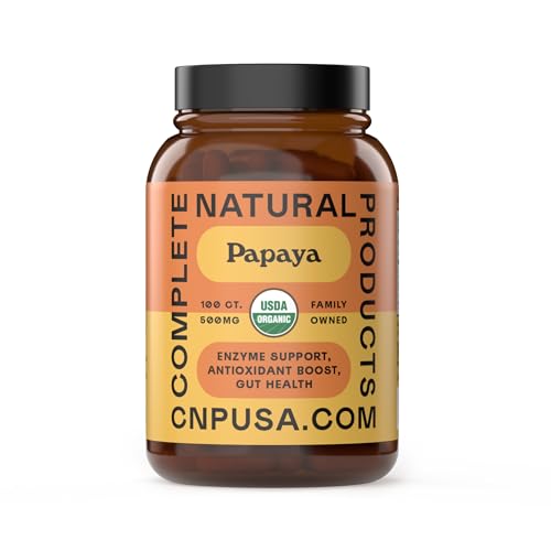 Complete Natural Products Organic Papaya Enzymes & Papain Enzyme Capsules - 500mg 100 Pills, Organic Papaya Powder Digestive Super Fruit Capsules
