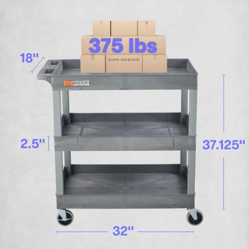 Image of Luxor 32 inch x 18 inch Tub Storage Cart 3 Shelves - Gray