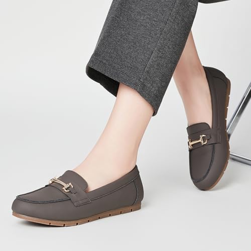 Image of Genuine Leather Loafers for Women Driving Moccasins Business Casual Work Shoes Comfortable & Lightweight Womens Dress Flats Slip On Shoes