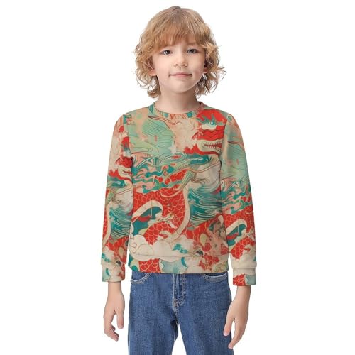 Red Chinese Dragon And CloudsChildren's Casual Pullover Sweatshirt Loose Fit8-10Y