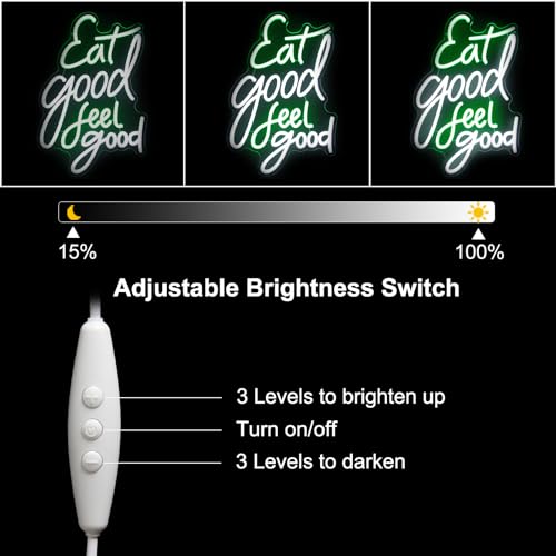 Image of Eat Good Feel Good Neon Signs for Restaurant Kitchen Snack Shop Party Decor | Dimmable Food Neon Light, Green White Letter LED Sign, Health Neon Light Up Sign, Acrylic Wall Art, USB Powered, Easy to Hang