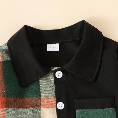 Image of Boy Clothes Fall Winter Outfits Long Sleeve Plaid Patchwork Button Down Shirt + Casual Pocket Sweatpants 5-14 Years