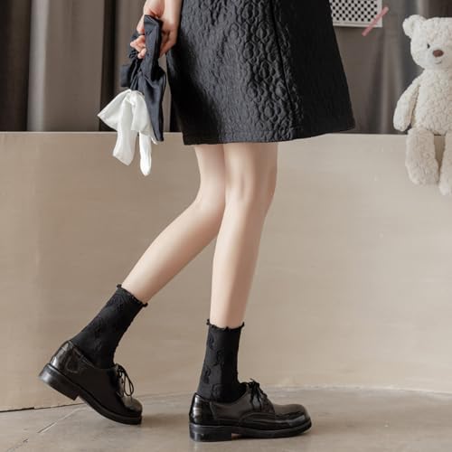 Image of Starella Womens Cute Floral Ruffle Frilly Socks Cotton Goth Preppy Dress Sock for Mary Janes 5 Pairs