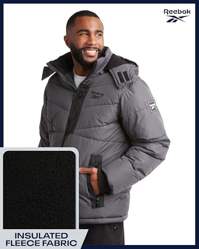 Reebok Herren Wintermantel Heavy Weight Bubble Puffer Parka Outerwear Skijacke für Männer (M-XXL), Dunkelgrau, Large