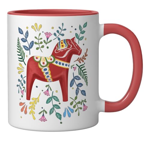 Taza cerámica con diseño Swedish Dala Horse Roja/Blanca miniatura 2